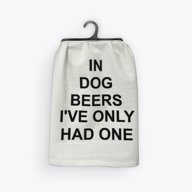 Funny beer towel, In Dog Beers design, 100% cotton, eco-friendly