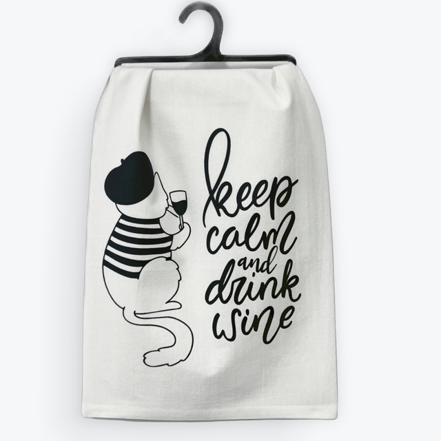 Funny wine towel, Keep Calm and Drink Wine design, 100% cotton, eco-friendly.