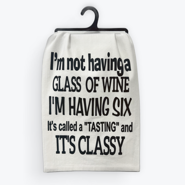 Funny wine towel, I'm Having Six design, 100% cotton, eco-friendly