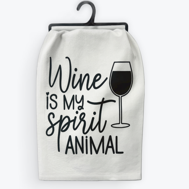 Funny wine towel, Wine Is My Spirit Animal design, 100% cotton, eco-friendly