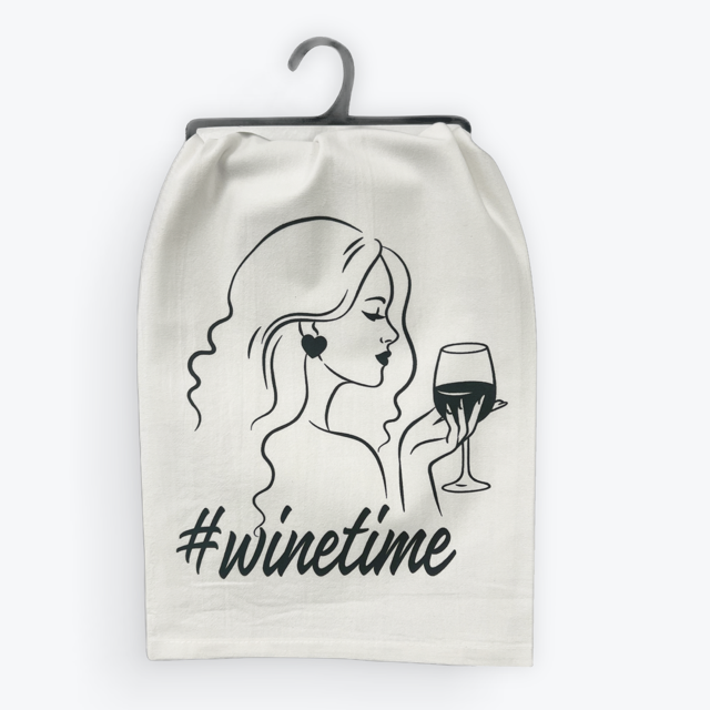 Funny wine towel, #Winetime design, 100% cotton, eco-friendly