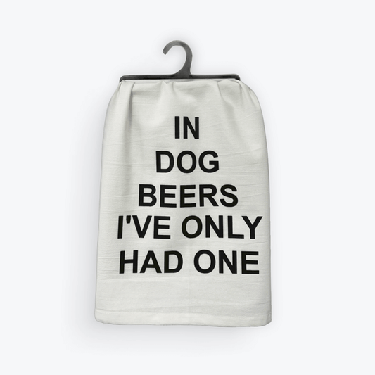 Funny beer towel, In Dog Beers design, 100% cotton, eco-friendly