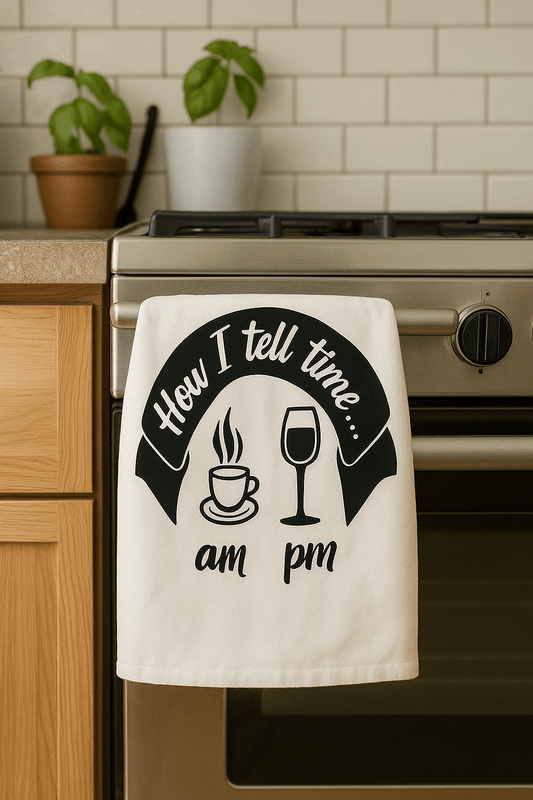 Funny Coffee & Wine Towel – How I Tell Time | 100% Cotton | Wine Country INC