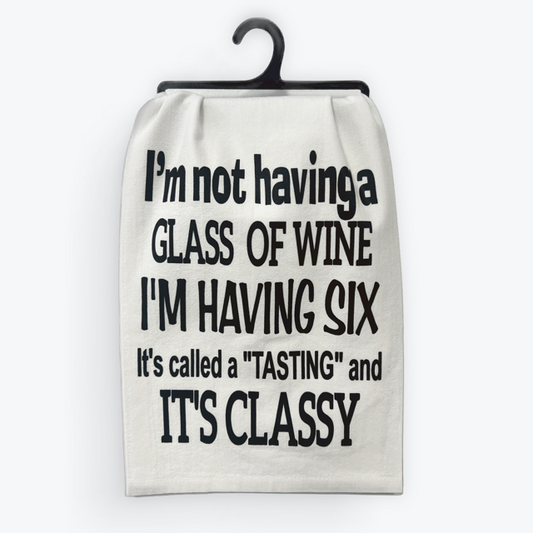 Funny wine towel, I'm Having Six design, 100% cotton, eco-friendly