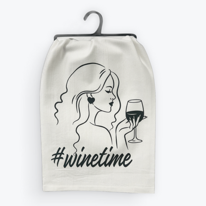 Funny wine towel, #Winetime design, 100% cotton, eco-friendly
