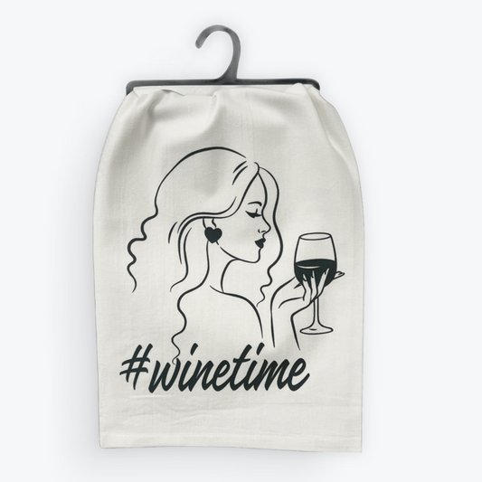 Funny wine towel, #Winetime design, 100% cotton, eco-friendly